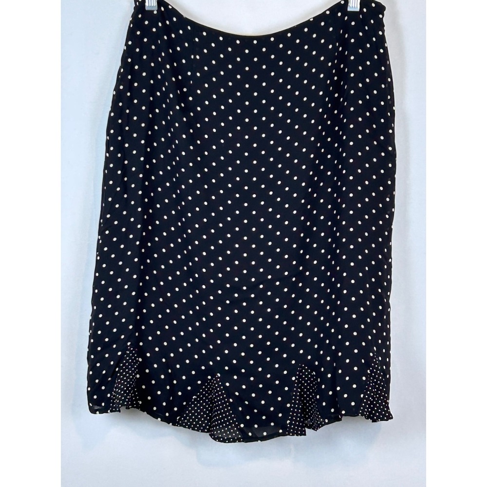 Harold's Polka Dot Skirt Women 12 Black Excellent Midi Godet Hem Rayon